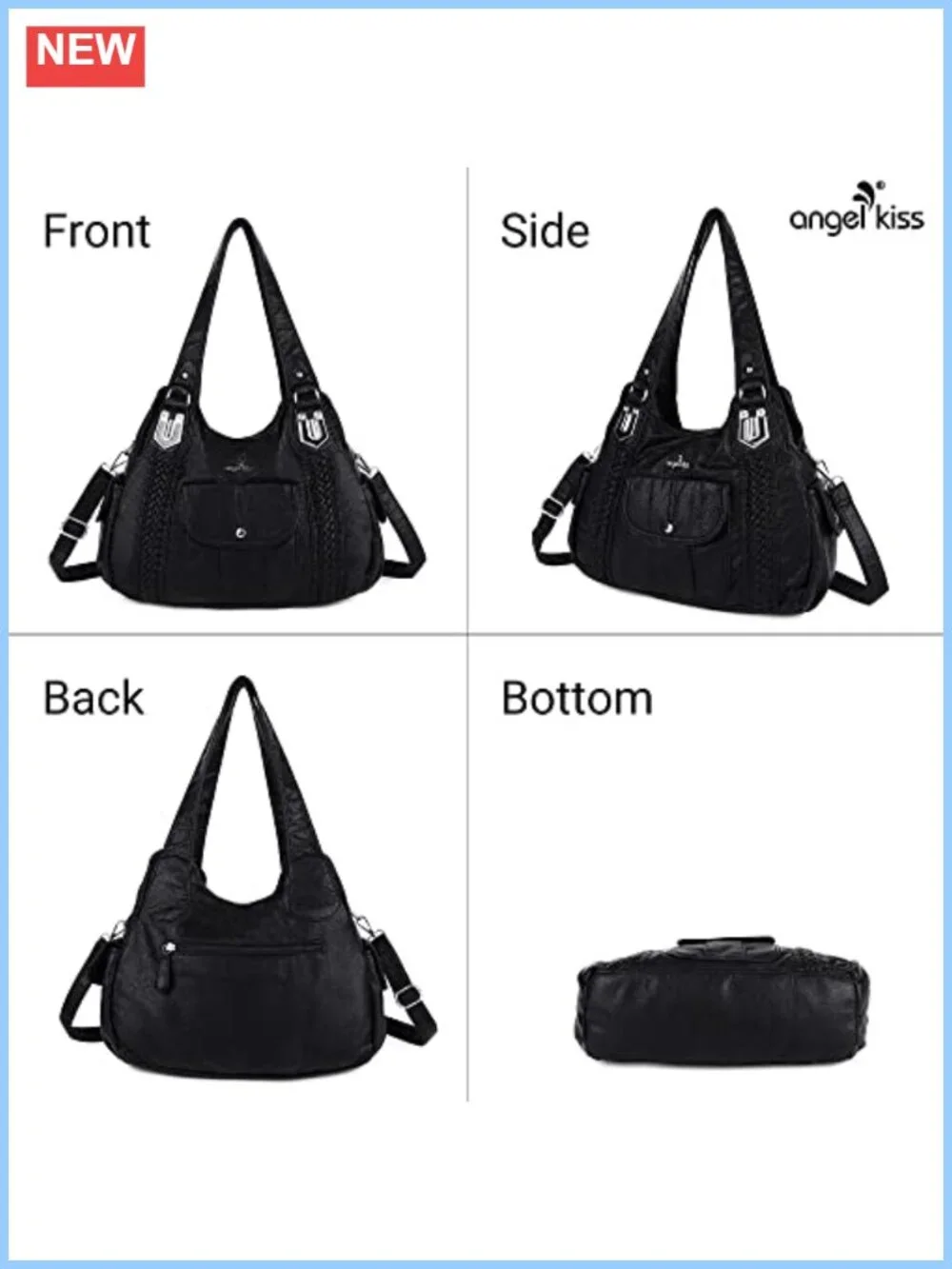 Washed Vegan Leather Crossbody Hobo Satchel Tote Shoulder Bag
